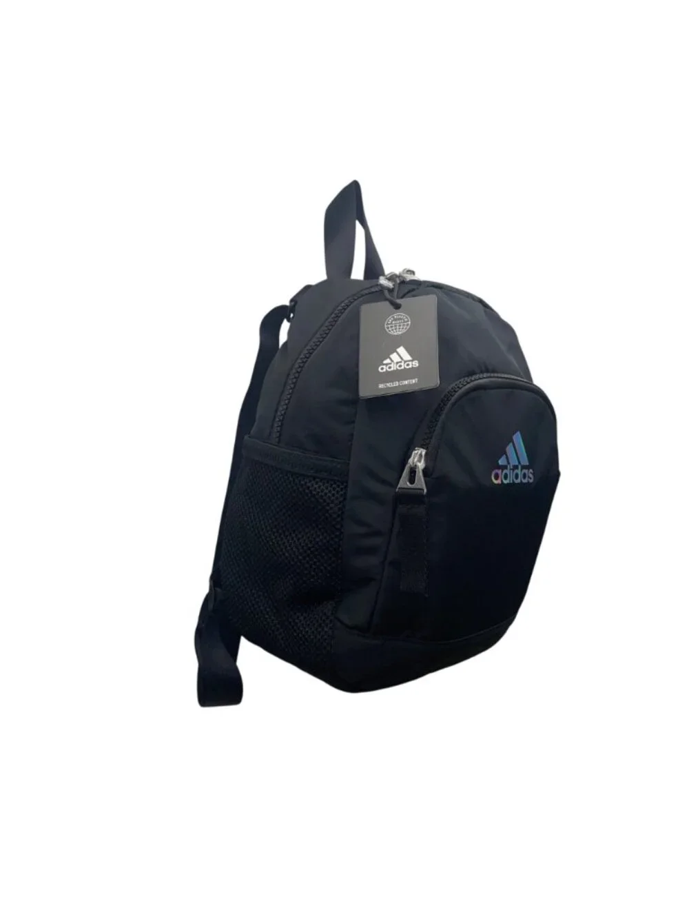 Adidas Unisex Black Recycled Content Adjustable Straps Linear 3 Mini Backpack - Picture 4 of 12